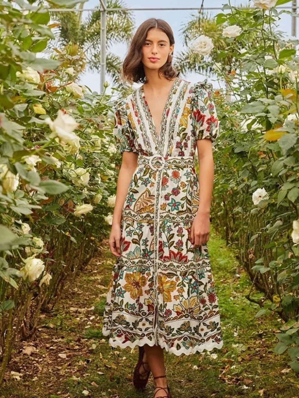 FARM Rio Botanicals Cotton Midi Dress size M NWT